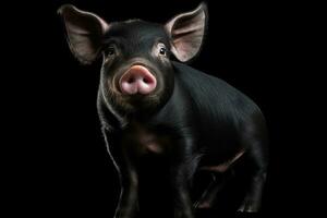 Black Pig on dark background. Generative AI photo