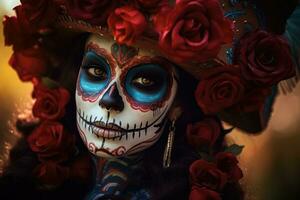 Mexican Catrina, traditional skeleton for Day of the Dead or Halloween in Mexico photo