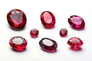 Ruby gemstone collection on white background. AI Generative photo