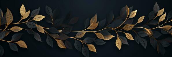 Luxury black and gold floral line background. Generative AI photo