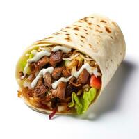 Tortilla wrap with meat, salad and mayonnaise. AI Generative photo