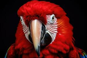 cerca arriba de vistoso escarlata guacamayo loro. ai generativo foto