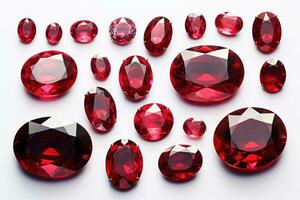 Ruby gemstone collection on white background. AI Generative photo