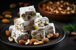 Eastern sweets turkish delight, lokum with nuts photo