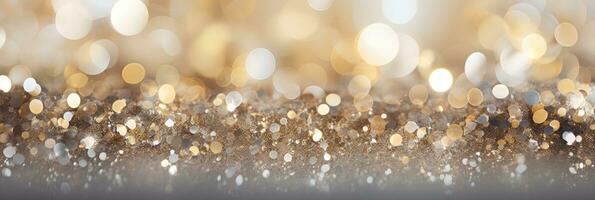 Defocused festive background with gold glitter. AI Generative photo