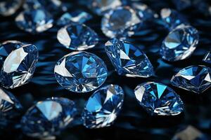 Luxury diamonds on dark blue background photo