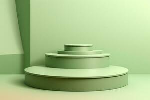 Minimalistic light green background for product presentation with podiums photo