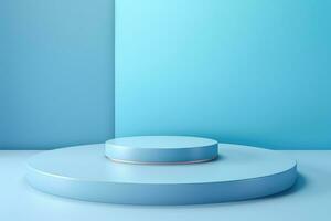 Minimalistic light blue background for product presentation with podiums photo