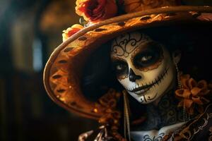 Mexican Catrina, traditional skeleton for Day of the Dead or Halloween in Mexico photo