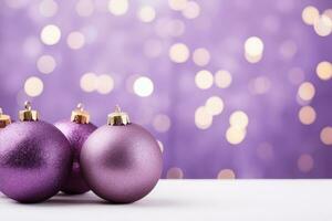 Purple christmas balls over blurred background. AI Generative photo