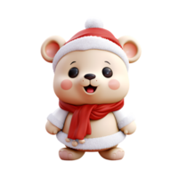 3D Cute Christmas Bear Mascot Character, ai generative png