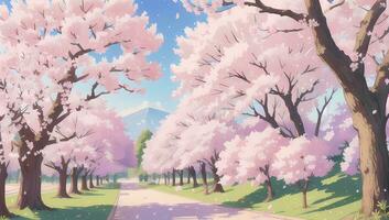 Sakura Garden during Spring Time Visual Novel Anime Manga Background Wallpaper photo