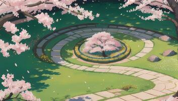 Sakura Garden during Spring Time Visual Novel Anime Manga Background Wallpaper photo