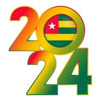 Happy New Year 2024 banner with Togo flag inside. Vector illustration.