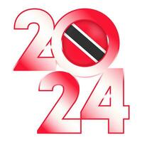 Happy New Year 2024 banner with Trinidad and Tobago flag inside. Vector illustration.