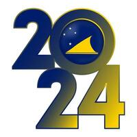 Happy New Year 2024 banner with Tokelau flag inside. Vector illustration.