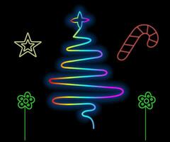 Abstract neon lamp christmas shape background object glowing icon. Christmas objects in vivid colors. Festive fir with neon light. Icon set, sign, symbol for UI. Vector illustration