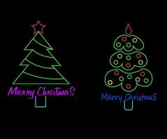 Neon Christmas tree with star, glowing icon. Neon New Year tree silhouette, outline Christmas tree in vivid colors. Festive fir with neon light. Icon set, sign, symbol for UI. Vector illustration