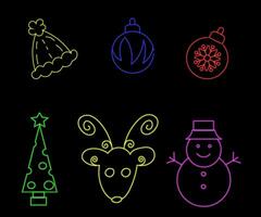 Neon Christmas tree with star, glowing icon. Neon New Year tree silhouette, outline Christmas tree in vivid colors. Festive fir with neon light. Icon set, sign, symbol for UI. Vector illustration