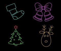 Neon Christmas tree with star, glowing icon. Neon New Year tree silhouette, outline Christmas tree in vivid colors. Festive fir with neon light. Icon set, sign, symbol for UI. Vector illustration