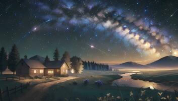 Starry Night Milky Way Dark Sky Visual Novel Anime Manga Background Wallpaper photo