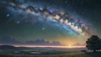 Starry Night Milky Way Dark Sky Visual Novel Anime Manga Background Wallpaper photo