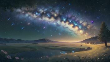 Starry Night Milky Way Dark Sky Visual Novel Anime Manga Background Wallpaper photo