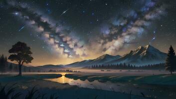 Starry Night Milky Way Dark Sky Visual Novel Anime Manga Background Wallpaper photo