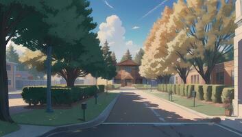 University School Complex Visual Novel Anime Manga Background Wallpaper On a Sunny Day photo