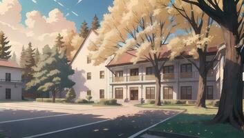 University School Complex Visual Novel Anime Manga Background Wallpaper On a Sunny Day photo