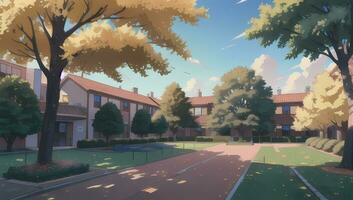 University School Complex Visual Novel Anime Manga Background Wallpaper On a Sunny Day photo