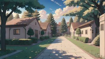 University School Complex Visual Novel Anime Manga Background Wallpaper On a Sunny Day photo