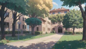 University School Complex Visual Novel Anime Manga Background Wallpaper On a Sunny Day photo