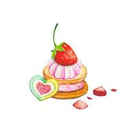 Cookies with pink marshmallows and strawberries vector