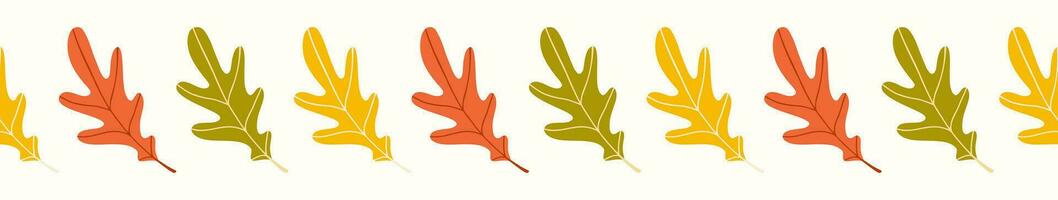 Seamless border of doodle oak leaves on isolated background. Hand drawn background for Autumn harvest holiday, Thanksgiving, Halloween, seasonal, textile, scrapbooking, washi tape. vector