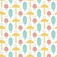 Seamless pattern with doodle cute mushrooms on isolated background. hand drawing. Hand drawn background for Autumn harvest holiday, Thanksgiving, Halloween, seasonal, textile, scrapbooking. vector