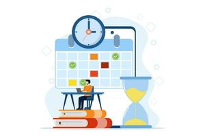 Time management concepts regarding schedules, deadlines, planners, planning and organizing, time discipline, time management in business. effective time planning. flat vector illustration.