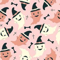 Halloween seamless pattern. Seamless pattern with cute ghost. Vector flat design illustration.