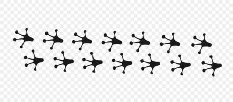 Vector black flat frog foot print path isolated on checkered background.