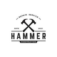 Retro vintage crossed hammer and nails logo template design.Logo for home repair service, carpentry,badges, woodworking. vector