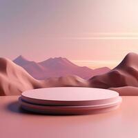3D Podium Pink Stage with mountain, AI Generative photo