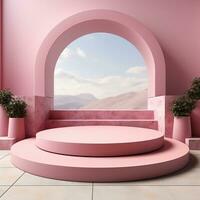 abstract pink geometric Stone and Rock shape background, minimalist mockup for podium display or showcase, 3d rendering. AI Generative photo