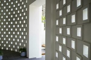 White hollow concrete block wall photo