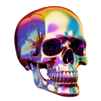 3D Iridescent Skull Shape Isolated PNG - AI Generative