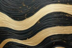 Abstract gold and black background. 3d rendering, 3d illustration, Horizontal Black and gold oil painting wavy abstract pattern, AI Generated photo