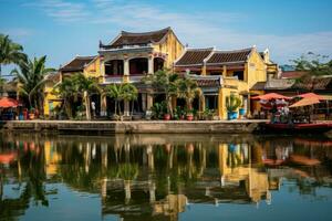 Hoi An is a city in Vietnam, Hoi An ancient town riverfront, AI Generated photo