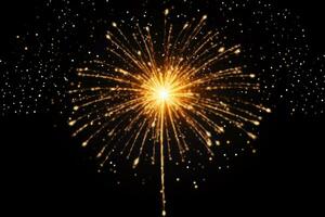 Fireworks on black background. New Year's Eve. Vector illustration, Happy New Year written with Sparkle firework on Black background, AI Generated photo