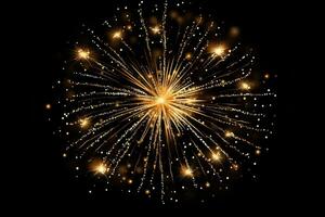 golden firework on black background with space for your text, Happy New Year written with Sparkle firework on Black background, AI Generated photo