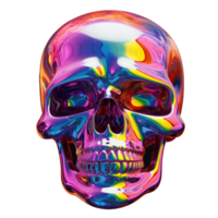 3D Iridescent Abstract Skull Isolated PNG - AI Generative