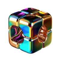 Iridescent 3D CubeAbstract Shape Isolated AI Generative png